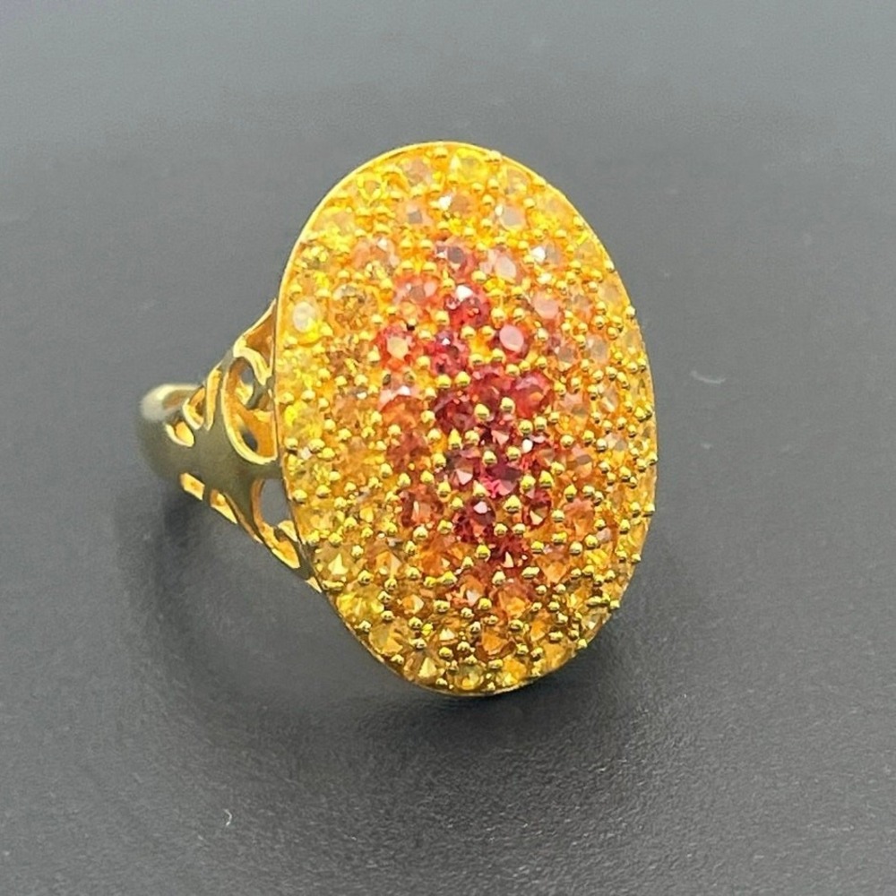 Sterling‎ Silver Gold Vermeil Sapphire Topaz Cluster Ombre Cocktail Ring Sz 10.5